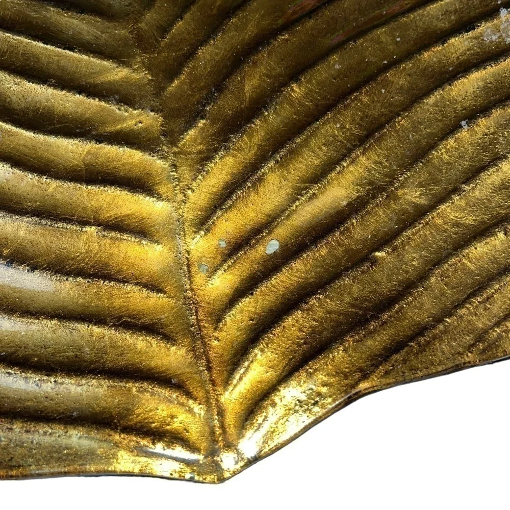 Handcrafted XLarge Metallic Gold Glass Leaf Serving Catering Platter Unique Rare